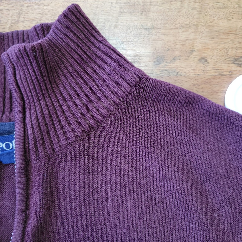 US Polo Assn. Mens Striped Quarter Zip Sweater Burgundy Navy Grey Acrylic Small - Picture 8 of 11